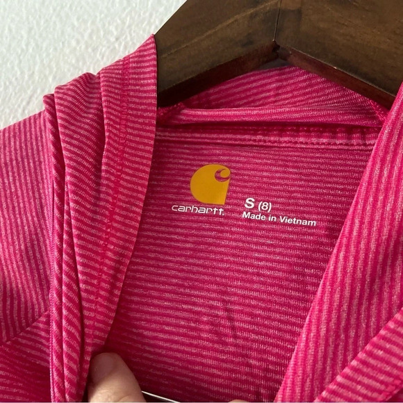 CARHARTT Pullover Pink Hooded Striped Light Jacket Girl’s Size Small (8) - Picture 4 of 10